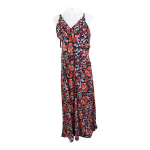 Goen J Size 4 Maxi Dress Black Red Floral V Neck Hourglass Sleeveless FLAWED